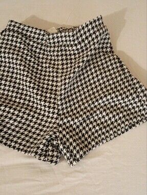 Black and White Houndsooth Embroidered Shorts